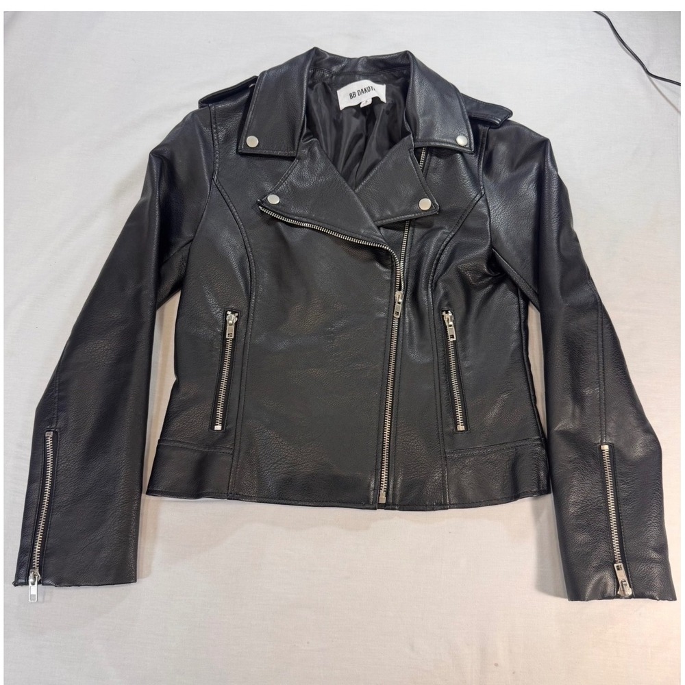 BB Dakota Womens Black Faux Leather Moto Biker Jacket BM02744 Small